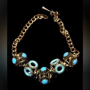 Vtg Grosse Christian Dior Couture 1960  Molded Gold Plate Turquoise Onyx Necklac